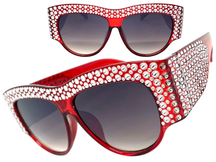 Oversized Luxurious Vintage Retro Style SUNGLASSES Large Thick Bling Red Frame E1349