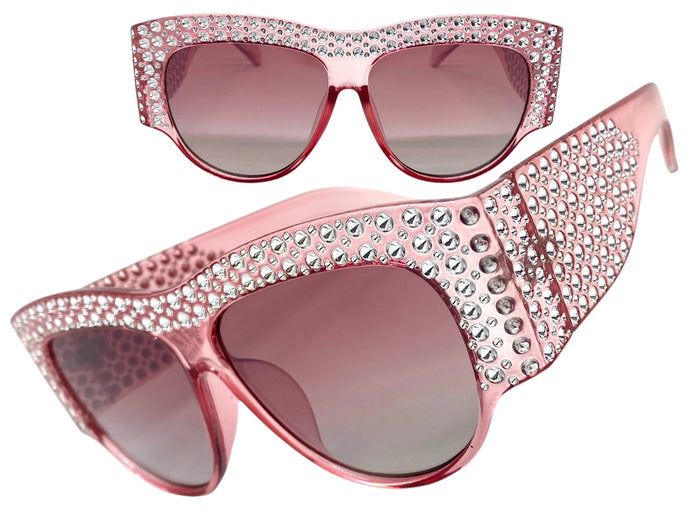 Oversized Luxurious Vintage Retro Style SUNGLASSES Large Thick Bling Pink Frame E1349