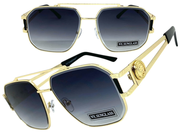 Classic Vintage Retro Hip Hop Aviator Style SUNGLASSES Gold Metal Frame 5509