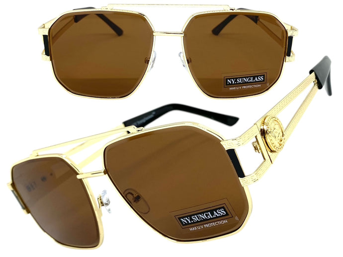 Classic Vintage Retro Hip Hop Aviator Style SUNGLASSES Gold Metal Frame 5509