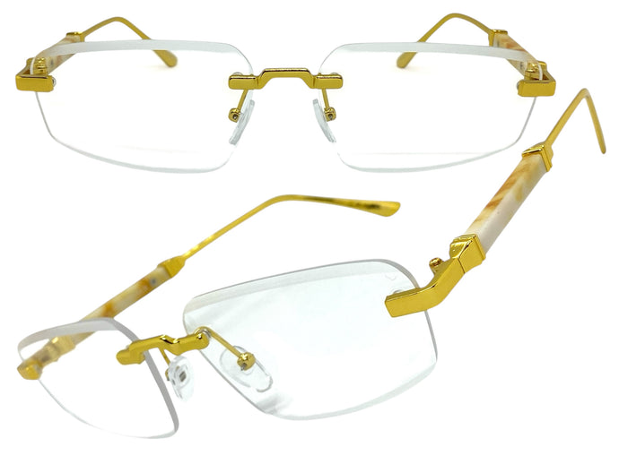 Classy Elegant Luxury Modern Style Clear Lens EYEGLASSES Rimless Gold Frame 5335
