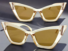 Oversized Vintage Retro Cat Eye Style SUNGLASSES Large Thick Pointy Champagne Frame 80696
