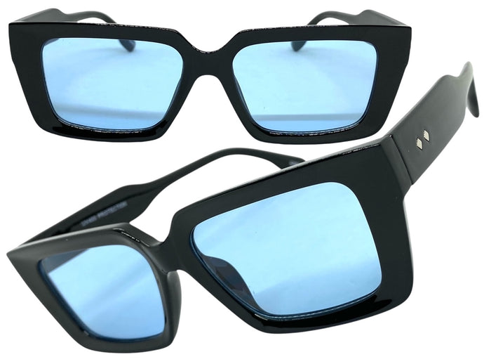 Classic Hardcore Vintage Retro Style SUNGLASSES Black Frame Blue Lens 80887