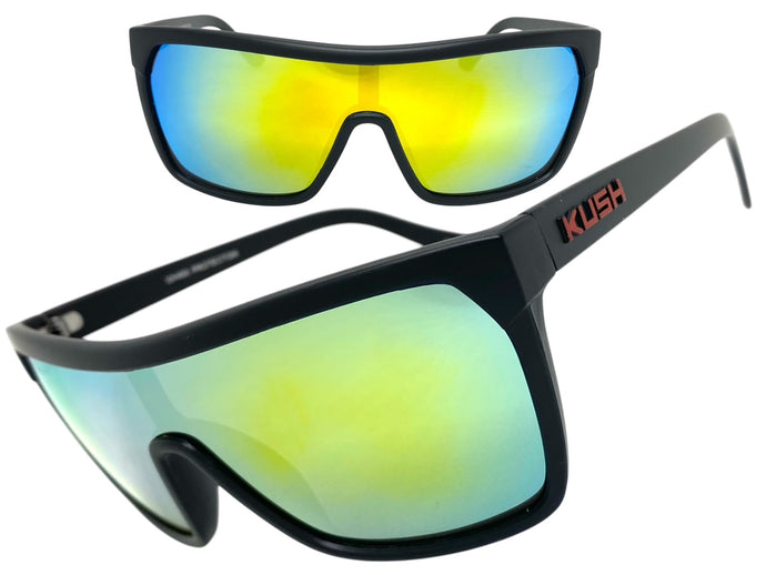 Oversized Modern Retro Shield Style KUSH SUNGLASSES Large Matte Black Frame 6211