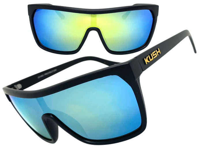 Oversized Modern Retro Shield Style KUSH SUNGLASSES Large Matte Black Frame 6211