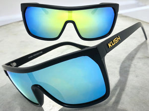 Oversized Modern Retro Shield Style KUSH SUNGLASSES Large Matte Black Frame 6211