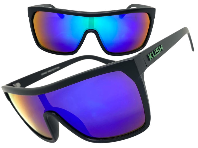 Oversized Modern Retro Shield Style KUSH SUNGLASSES Large Matte Black Frame 6211
