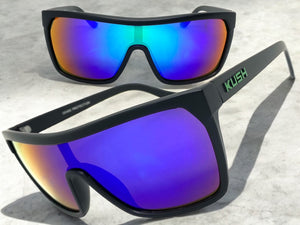Oversized Modern Retro Shield Style KUSH SUNGLASSES Large Matte Black Frame 6211