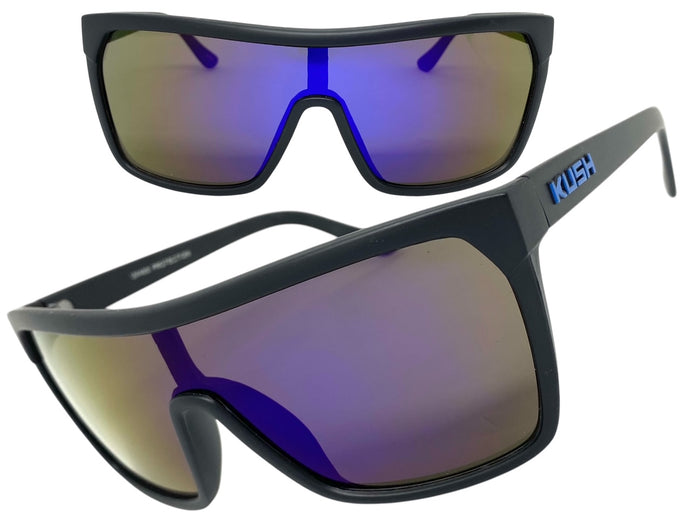 Oversized Modern Retro Shield Style KUSH SUNGLASSES Large Matte Black Frame 6211