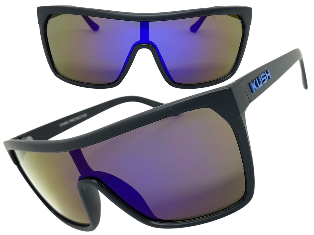 Oversized Modern Retro Shield Style KUSH SUNGLASSES Large Matte Black Frame 6211