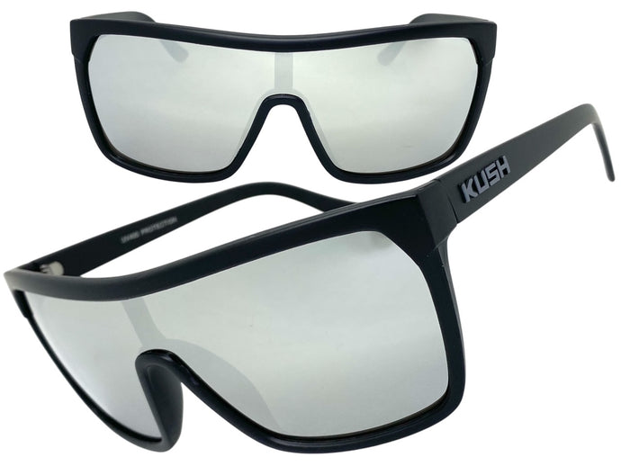 Oversized Modern Retro Shield Style KUSH SUNGLASSES Large Matte Black Frame 6211