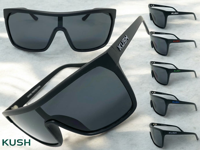 Oversized Modern Retro Shield Style KUSH SUNGLASSES Large Matte Black Frame 6210