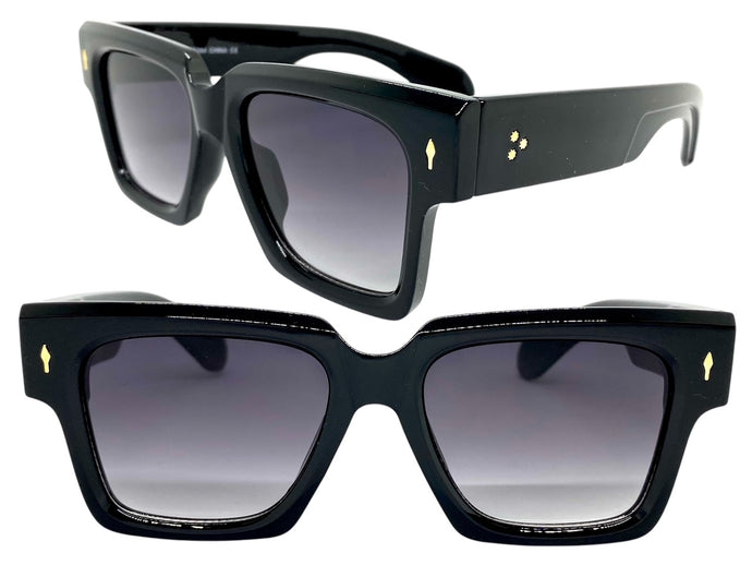 Oversized Classic Vintage Retro Style SUNGLASSES Large Thick Square Black Frame 59294