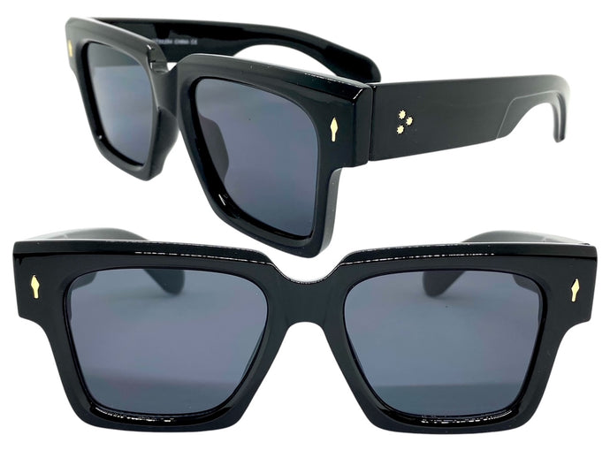 Oversized Classic Vintage Retro Style SUNGLASSES Large Thick Square Black Frame 59294