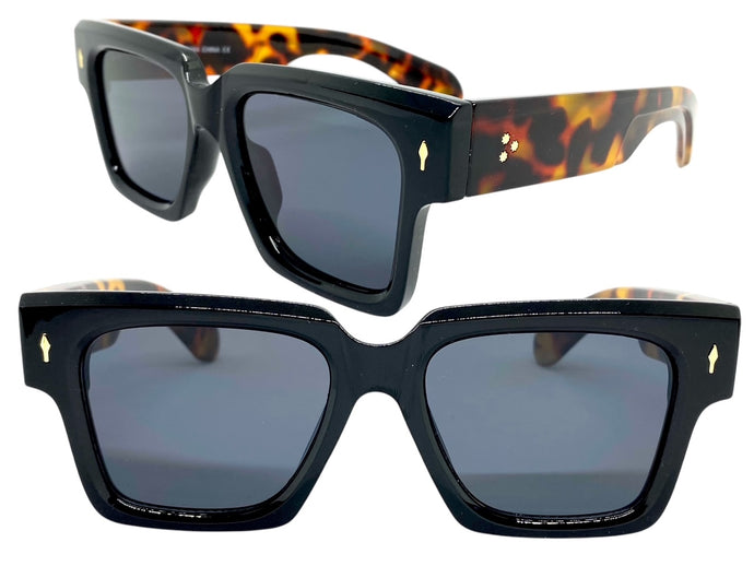 Oversized Classic Vintage Retro Style SUNGLASSES Large Thick Square Black Frame 59294