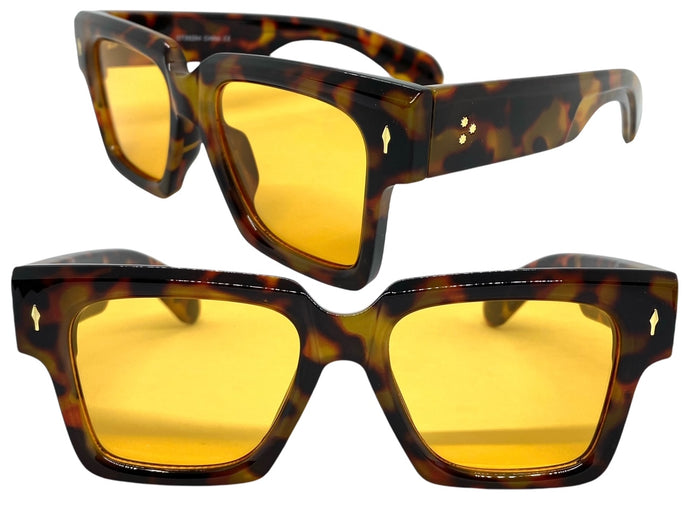 Oversized Classic Vintage Retro Style SUNGLASSES Large Thick Square Tortoise Frame 59294