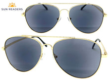 Classic Vintage Retro Aviator Style READING SUNGLASSES READERS Gold Frame Lens Strength +2.00