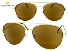 Classic Vintage Retro Aviator Style READING SUNGLASSES READERS Gold Frame Lens Strength +1.50