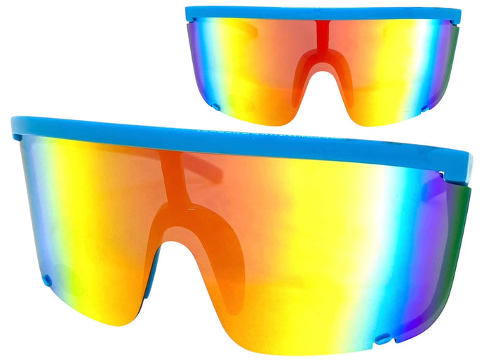 Oversized Modern Retro Shield Style SUNGLASSES X-Large Blue Frame 5340