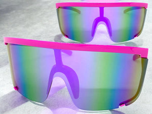 Oversized Modern Retro Shield Style SUNGLASSES X-Large Pink Frame 5340