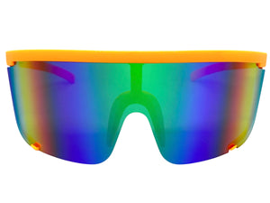 Oversized Modern Retro Shield Style SUNGLASSES X-Large Neon Orange Frame 5340
