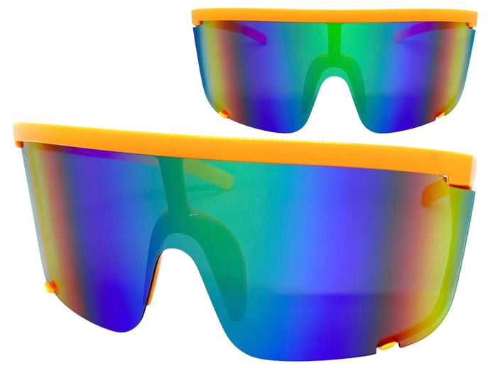 Oversized Modern Retro Shield Style SUNGLASSES X-Large Neon Orange Frame 5340