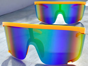 Oversized Modern Retro Shield Style SUNGLASSES X-Large Neon Orange Frame 5340
