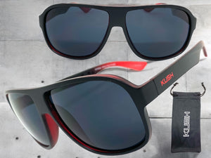 Classic Modern Retro Sporty Style KUSH SUNGLASSES Large Matte Black & Red Frame 7767