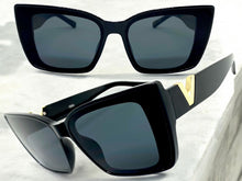 Classy Elegant Vintage Retro Cat Eye Style SUNGLASSES Large Black Frame 5263