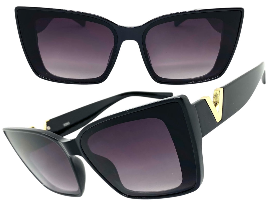 Classy Elegant Vintage Retro Cat Eye Style SUNGLASSES Large Black Frame 5263
