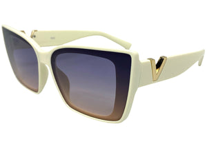 Classy Elegant Vintage Retro Cat Eye Style SUNGLASSES Large Cream Frame 5263