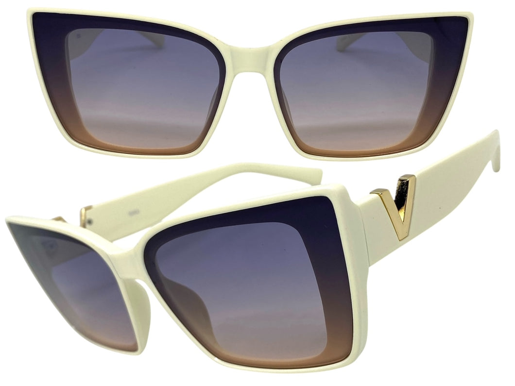 Classy Elegant Vintage Retro Cat Eye Style SUNGLASSES Large Cream Frame 5263