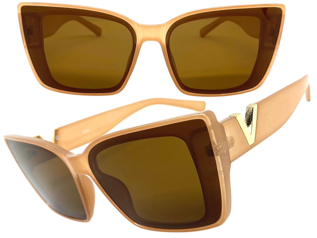 Classy Elegant Vintage Retro Cat Eye Style SUNGLASSES Large Caramel Frame 5263
