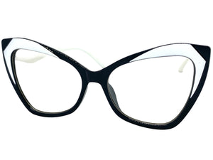 Classic Vintage Retro Cat Eye Style Clear Lens EYEGLASSES Funky White Frame E2131
