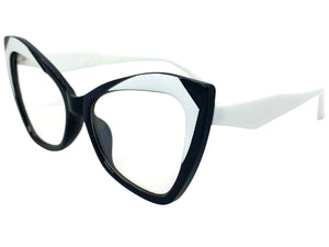 Classic Vintage Retro Cat Eye Style Clear Lens EYEGLASSES Funky White Frame E2131