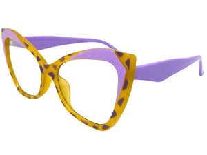 Classic Vintage Retro Cat Eye Style Clear Lens EYEGLASSES Funky Purple Frame E2131