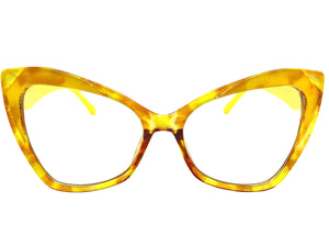 Classic Vintage Retro Cat Eye Style Clear Lens EYEGLASSES Funky Yellow Frame E2131