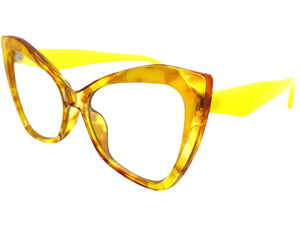 Classic Vintage Retro Cat Eye Style Clear Lens EYEGLASSES Funky Yellow Frame E2131