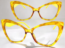 Classic Vintage Retro Cat Eye Style Clear Lens EYEGLASSES Funky Yellow Frame E2131