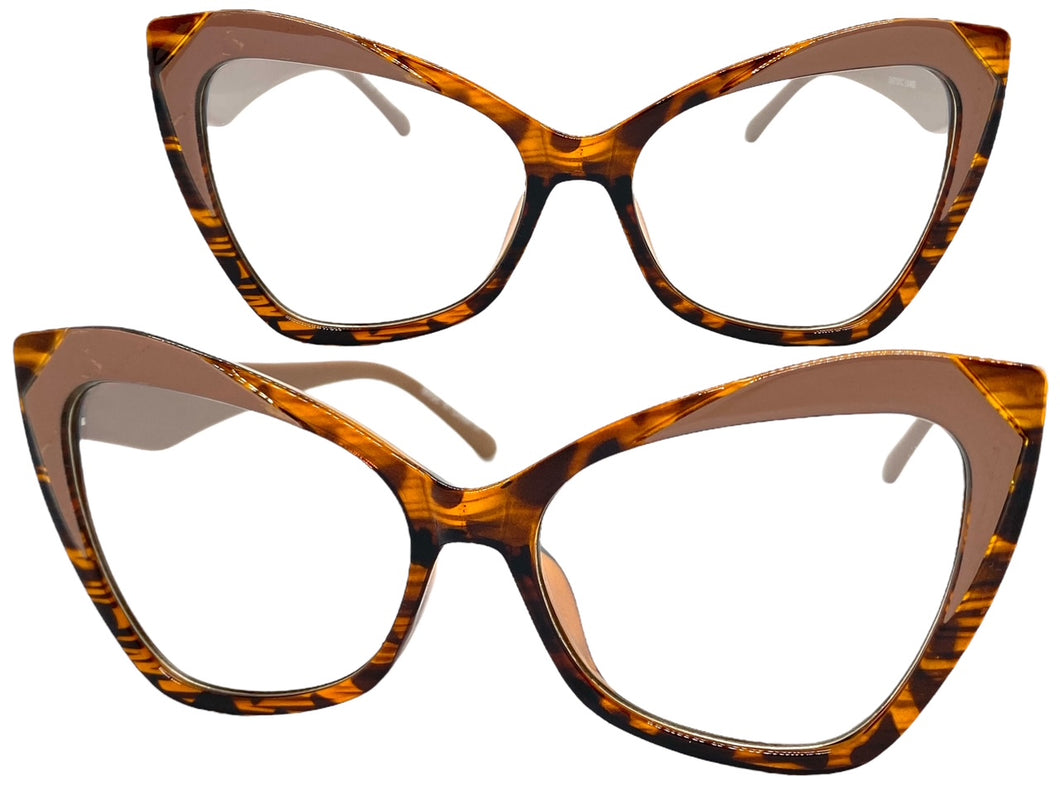 Classic Vintage Retro Cat Eye Style Clear Lens EYEGLASSES Funky Brown Frame E2131