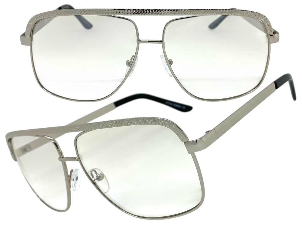 Classic Vintage Retro Style Clear Lens with Slight Tint SUNGLASSES Club Shades Silver Frame I114