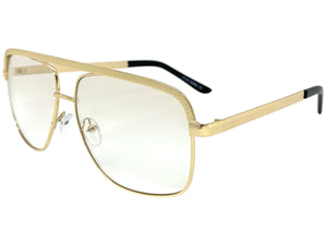Classic Vintage Retro Style Clear Lens with Slight Tint SUNGLASSES Club Shades Gold Frame I114