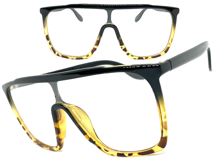 Oversized Modern Retro Shield Style Clear Lens EYEGLASSES Large Black Frame 8726