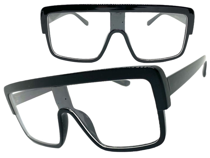 Oversized Modern Retro Shield Style Clear Lens EYEGLASSES Large Black Frame 6325