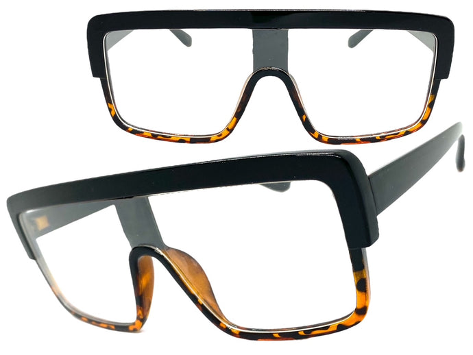 Oversized Modern Retro Shield Style Clear Lens EYEGLASSES Large Black Frame 6325