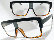 Oversized Modern Retro Shield Style Clear Lens EYEGLASSES Large Black Frame 6325