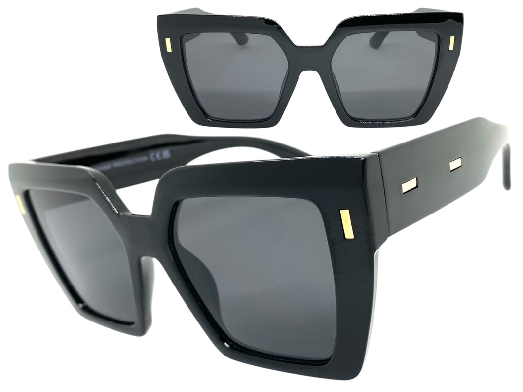 Oversized Classic Vintage Retro Style SUNGLASSES Large Square Black Frame 80915