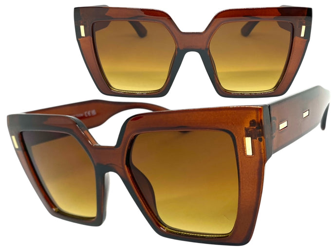 Oversized Classic Vintage Retro Style SUNGLASSES Large Square Brown Frame 80915