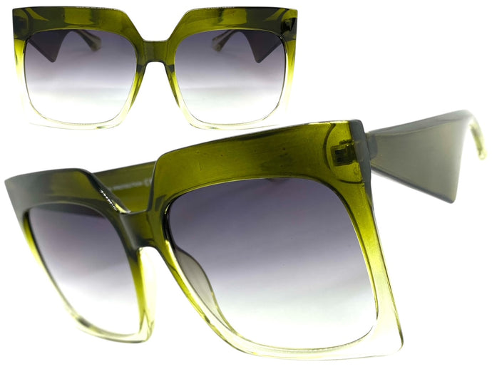 Oversized Classic Vintage Retro Style SUNGLASSES Large Square Green Frame 80914