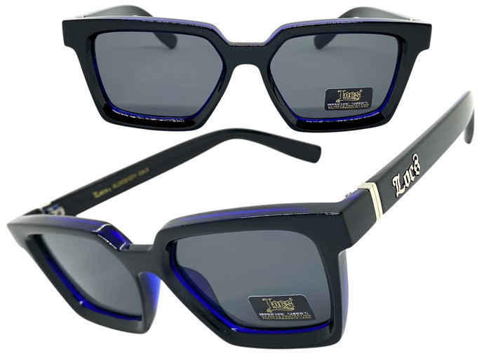 Classic Biker Gangster Hardcore LOCS SUNGLASSES Square Black & Blue Frame 91211
